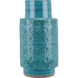 Sidra Aquamarine Stoneware Etch Detail Vase