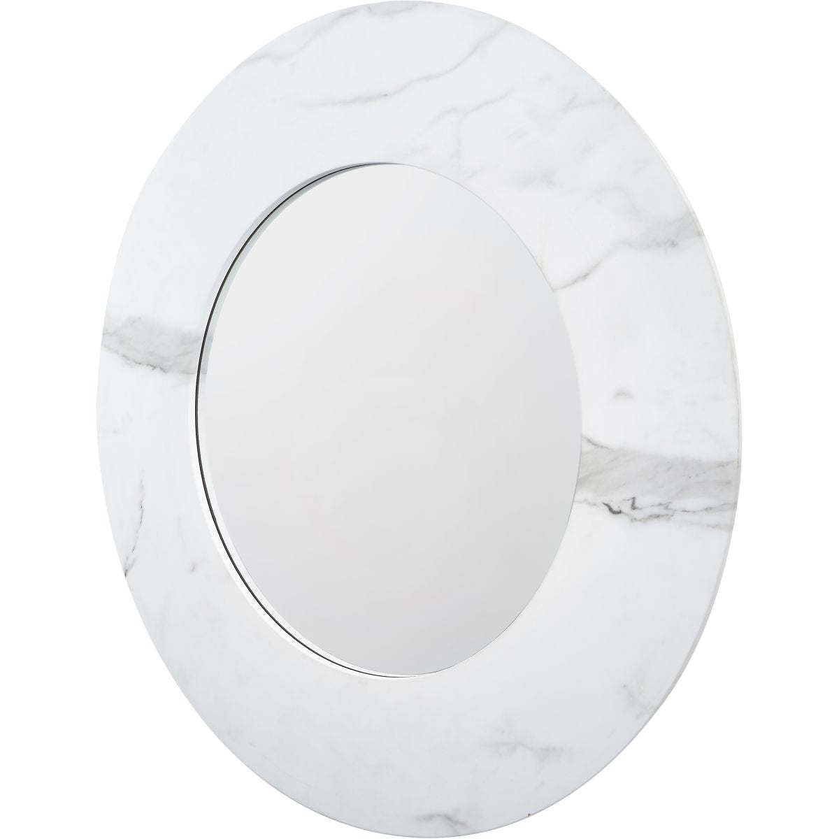 White Marble Effect Wood Veneer Round Wall Mirror