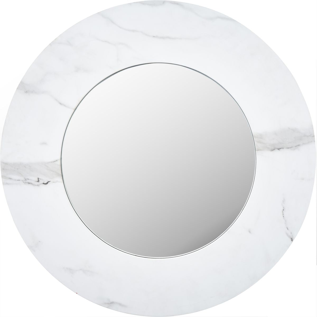 White Marble Effect Wood Veneer Round Wall Mirror