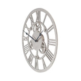Silver Metal Cog Design Round Wall Clock