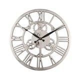 Silver Metal Cog Design Round Wall Clock
