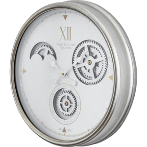 White and Silver Metal Working Cog Wall Clock