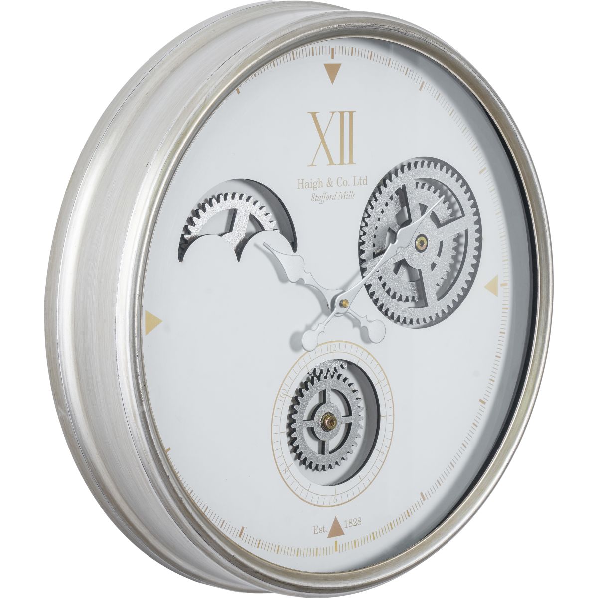 White and Silver Metal Working Cog Wall Clock