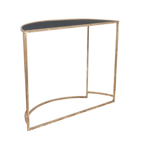 Veneziano Antique Gold Metal and Black Glass Half Moon Console Table