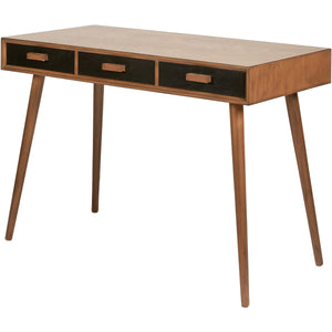 Klee Black Pine Wood 3 Drawer Desk