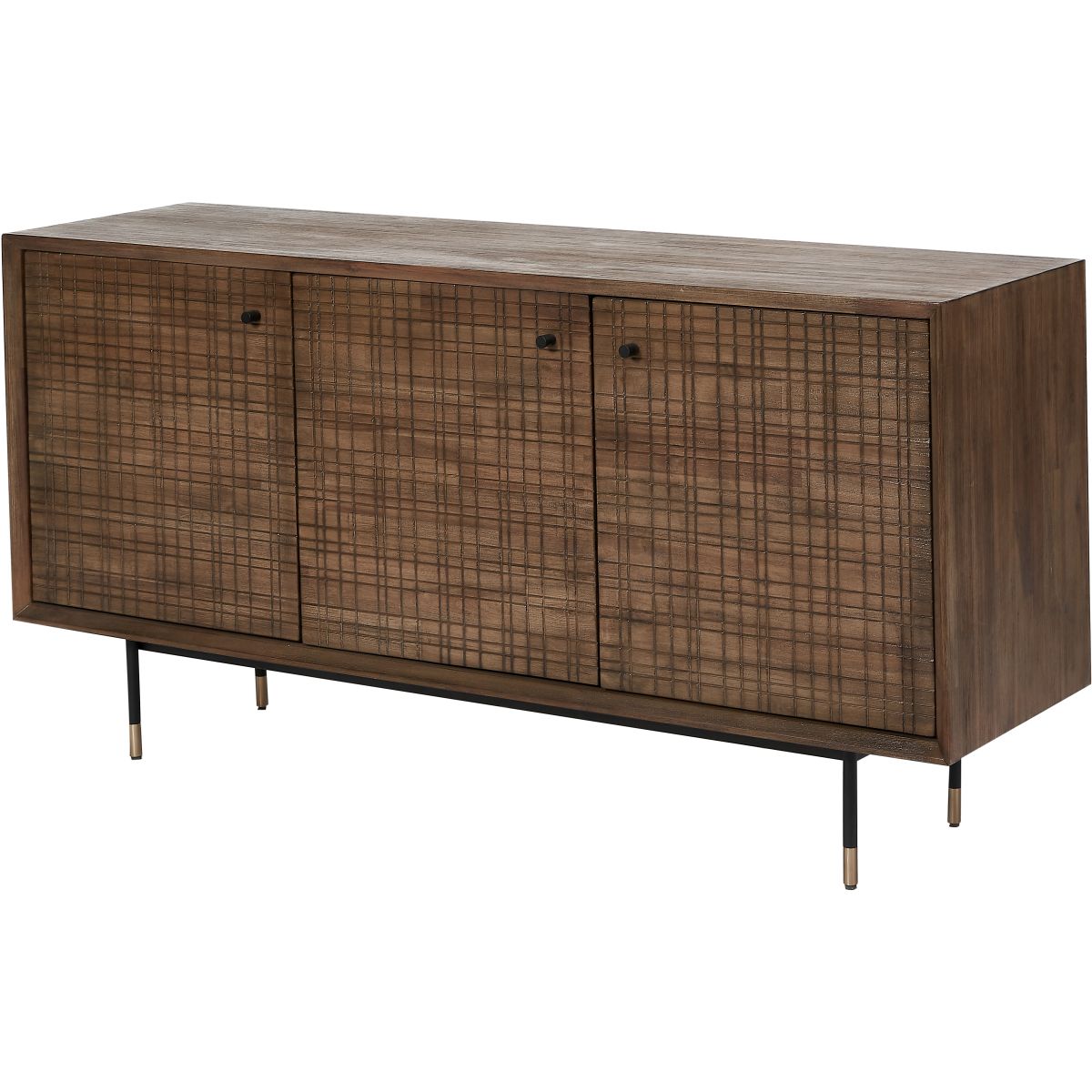 Arte Dark Brown Acacia Wood and Black Metal 3 Door Sideboard