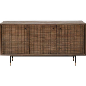 Arte Dark Brown Acacia Wood and Black Metal 3 Door Sideboard