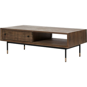 Arte Dark Brown Acacia Wood and Black Metal 2 Drawer Coffee Table