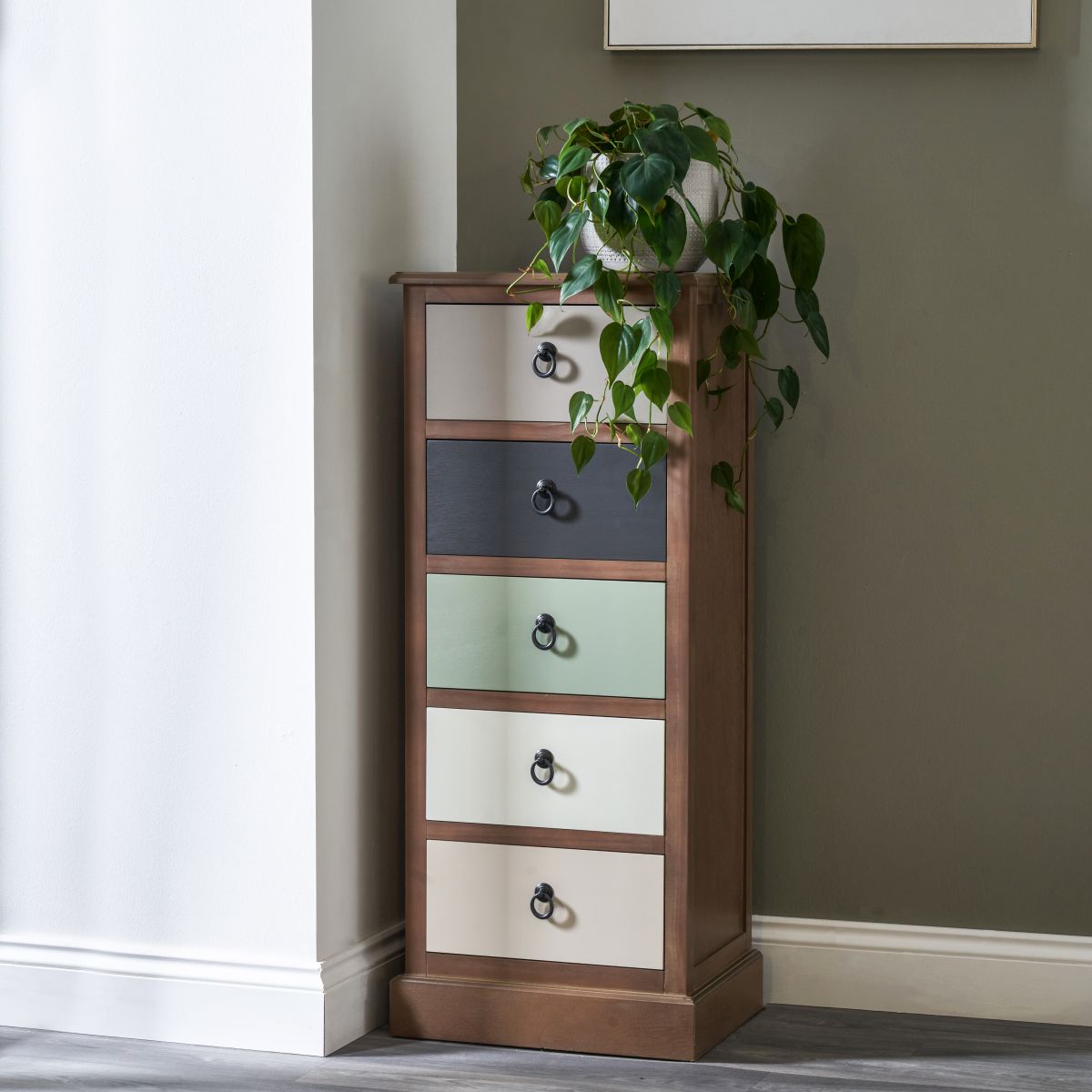 Loft Sage Multicoloured Pine Wood 5 Drawer Unit