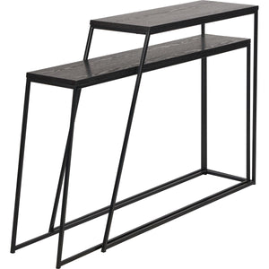 Mashiko S/2 Black Ash Veneer and Black Metal Console Tables