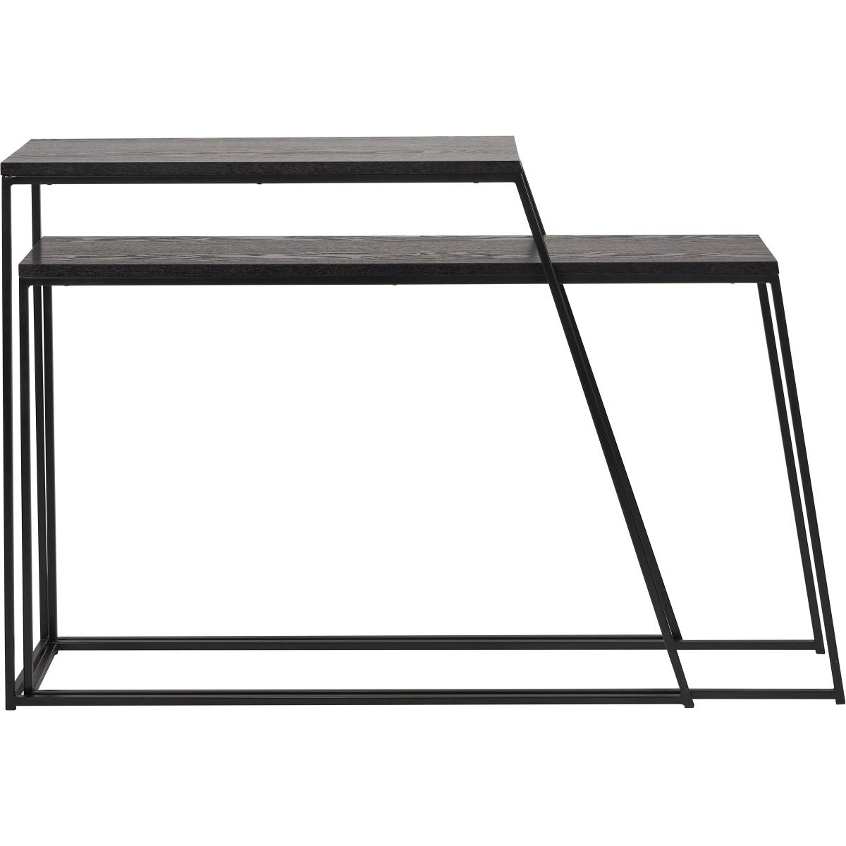 Mashiko S/2 Black Ash Veneer and Black Metal Console Tables