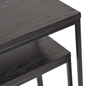 Mashiko S/2 Black Ash Veneer and Black Metal Console Tables