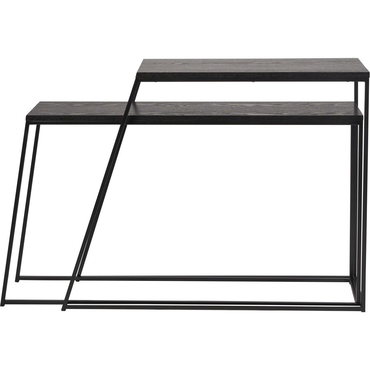 Mashiko S/2 Black Ash Veneer and Black Metal Console Tables