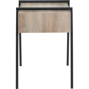 Osato Light Brown Wood Veneer and Black Metal 1 Drawer Side Table