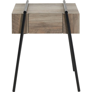 Osato Light Brown Wood Veneer and Black Metal 1 Drawer Side Table