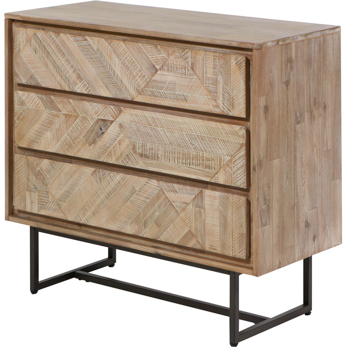 Marca Sand Wash Acacia Wood and Black Metal 3 Drawer Unit