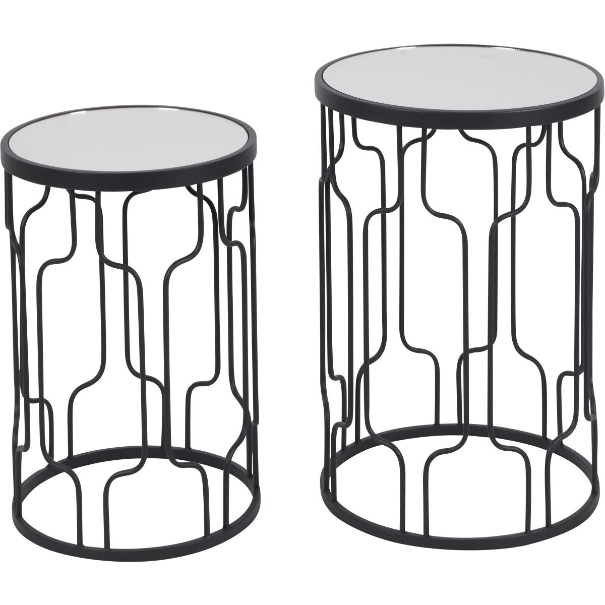 Caprisse S/2 Mirrored Glass and Graphite Metal Side Tables