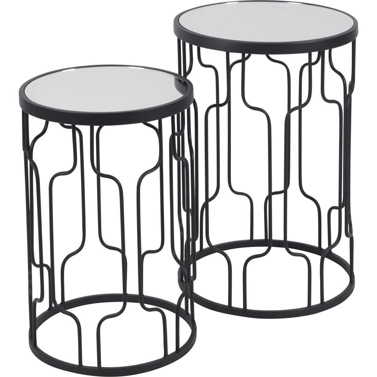 Caprisse S/2 Mirrored Glass and Graphite Metal Side Tables