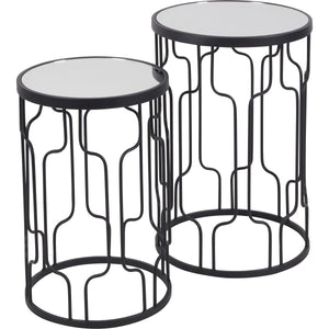 Caprisse S/2 Mirrored Glass and Graphite Metal Side Tables