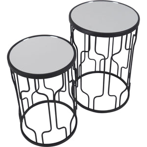 Caprisse S/2 Mirrored Glass and Graphite Metal Side Tables