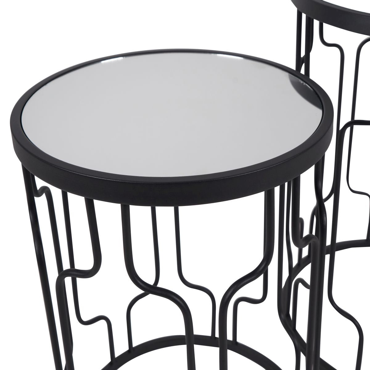 Caprisse S/2 Mirrored Glass and Graphite Metal Side Tables