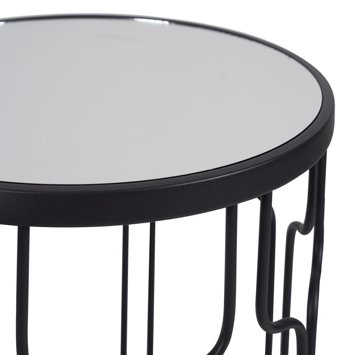 Caprisse S/2 Mirrored Glass and Graphite Metal Side Tables