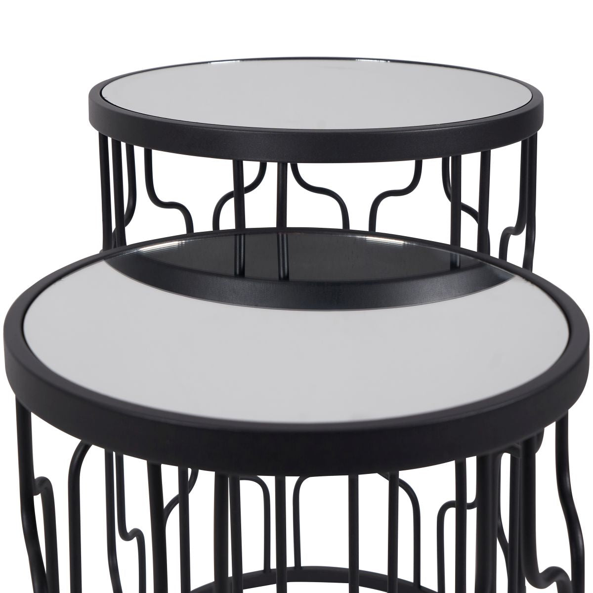 Caprisse S/2 Mirrored Glass and Graphite Metal Side Tables