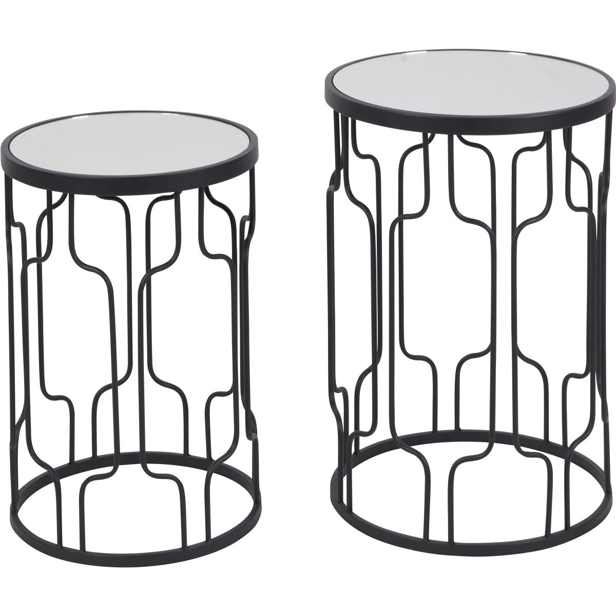 Caprisse S/2 Mirrored Glass and Graphite Metal Side Tables